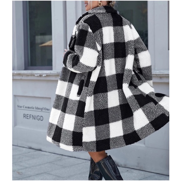 Cozy Plaid Teddy Open Front Jacket Coat - Picture 5 of 5